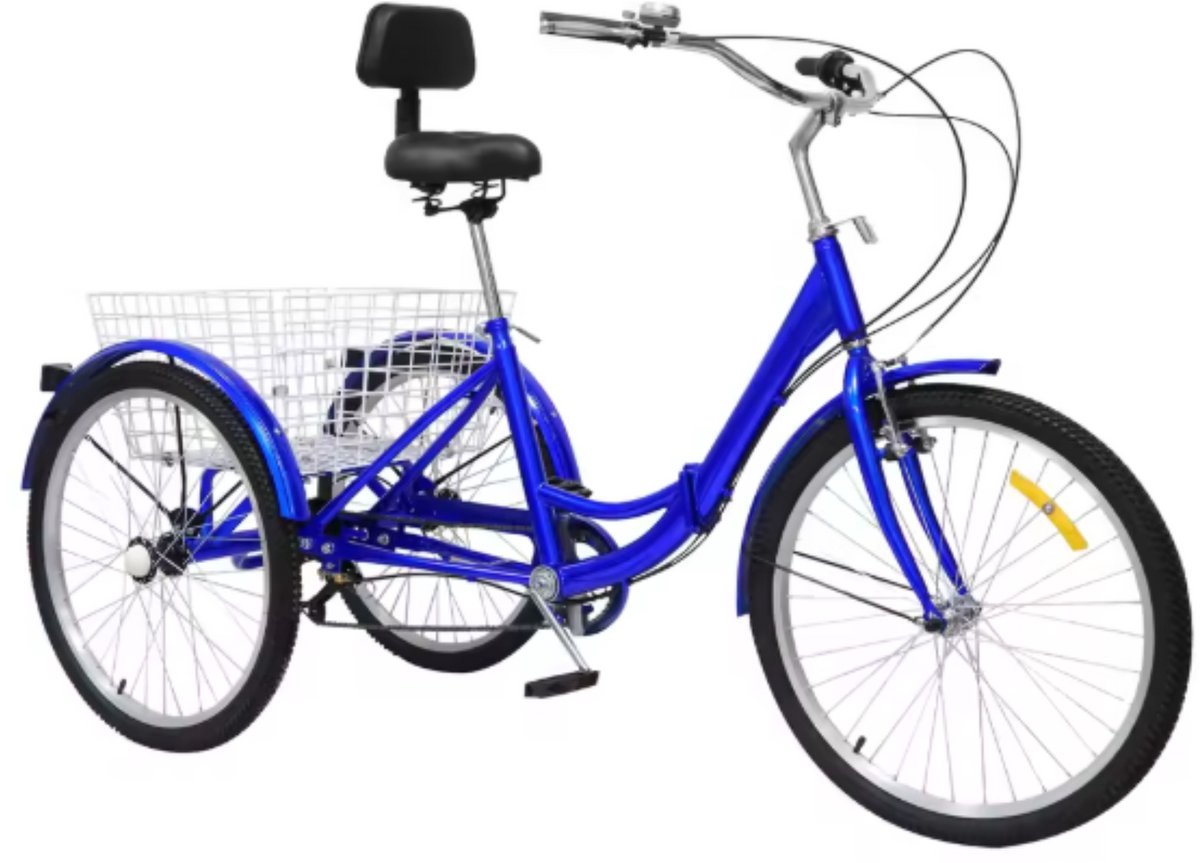 Opulence Driewieler Zico - 7 versnellingen - Fiets voor volwassenen en senioren - 24 Inch - Opvouwbare Trike - Met mand - Voorrem - Blauw (8721052069914)