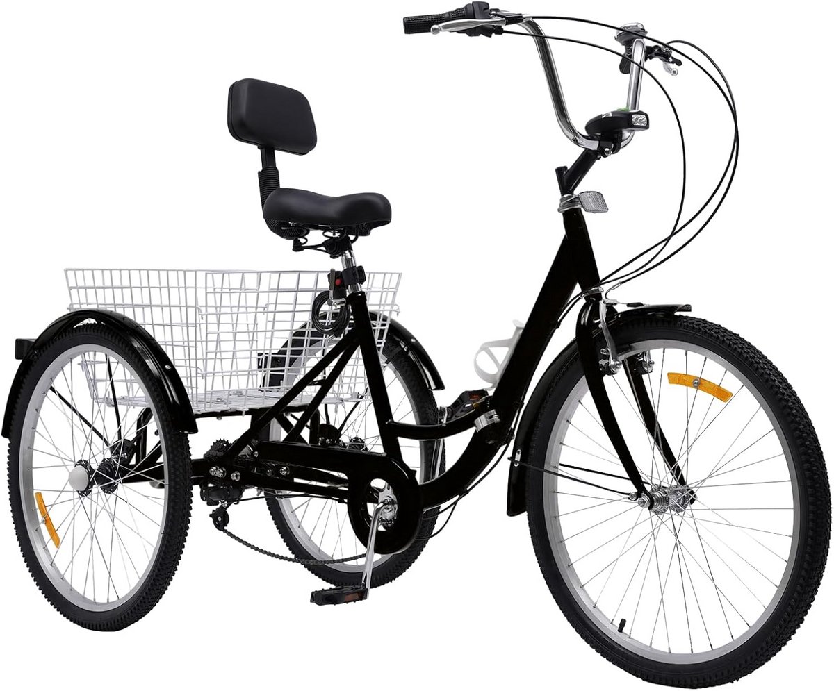Opvouwbare Driewieler voor Volwassenen 24 Inch met 7 Versnellingen en Mand (9101036329729)