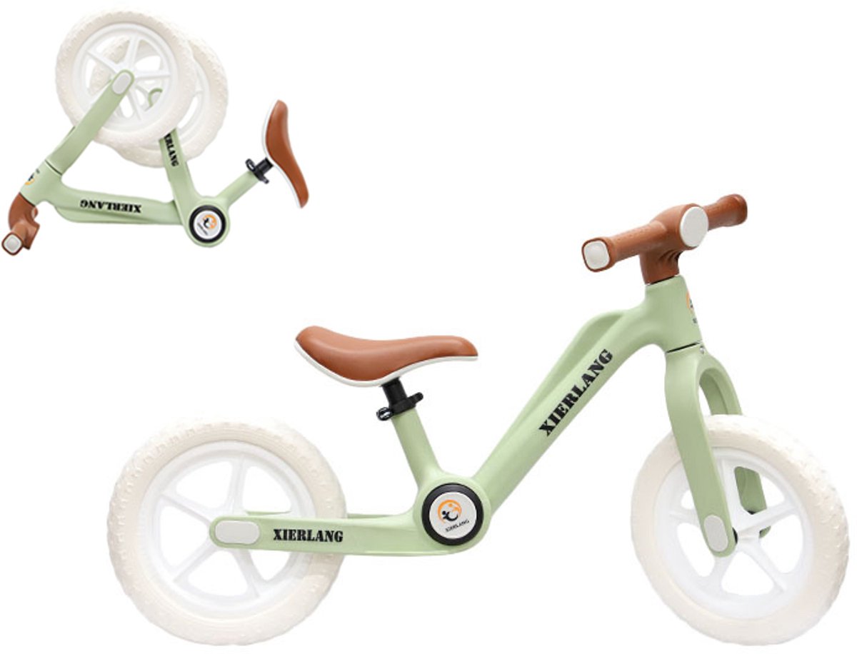 Opvouwbare Loopfiets - 1-Knops Vouwsysteem - Verstelbaar Zadel - Met Rubberen Banden - 87 cm Mint groen - kinderfiets (8785268355568)