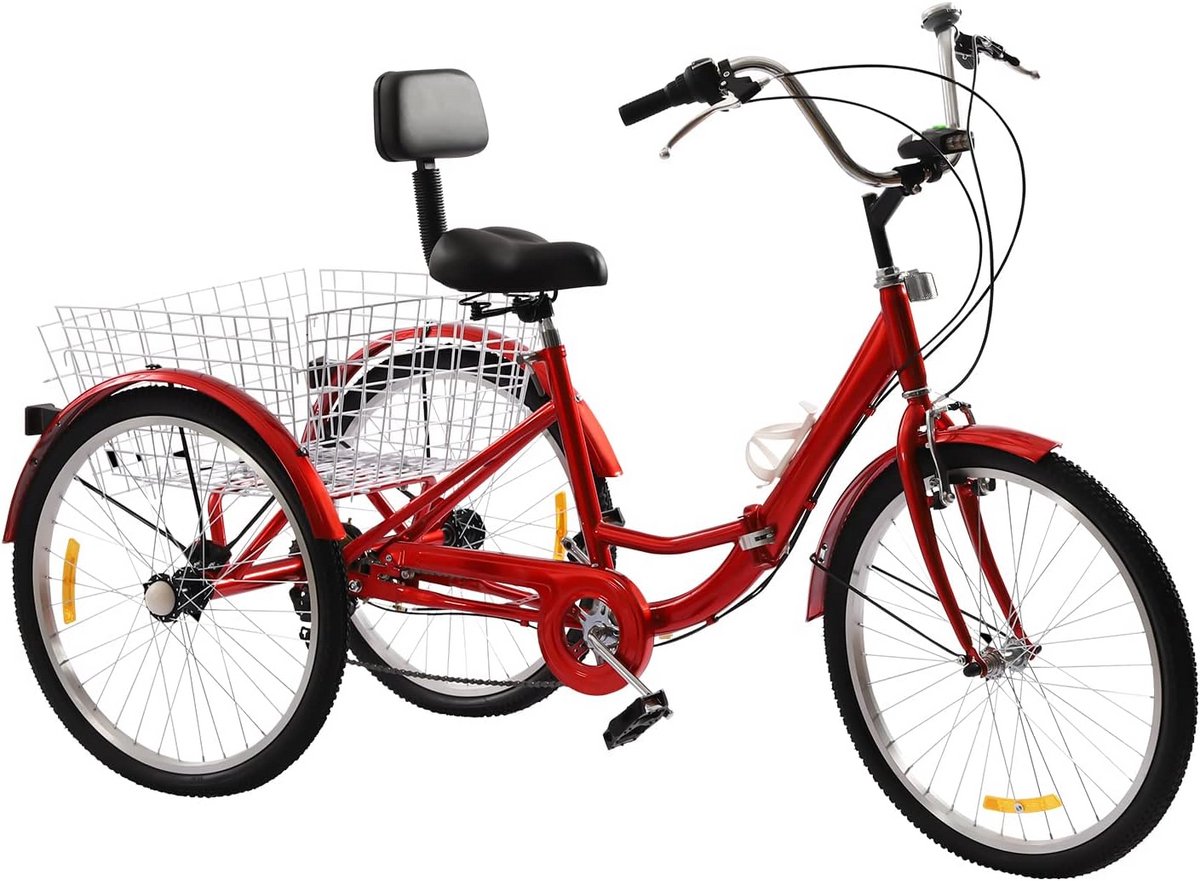 Opvouwbare Volwassen Driewieler 24 Inch met 7 Versnellingen en Grote Boodschappenmand (9101036607070)