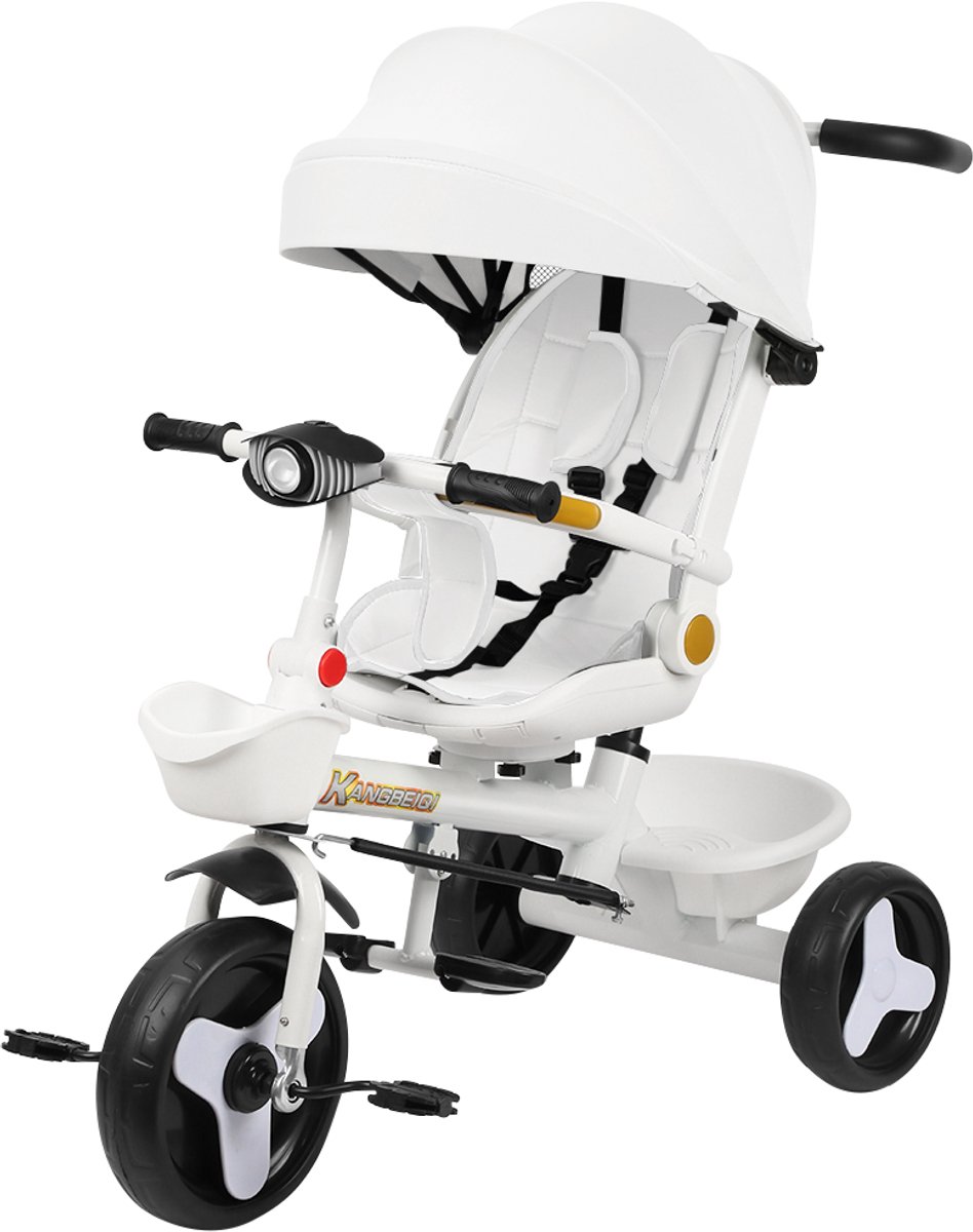 PIPIPOXER-Kinder Driewieler met duwstang voor kinderen, draaibare zitting met muziek, Wit (7732987972607)