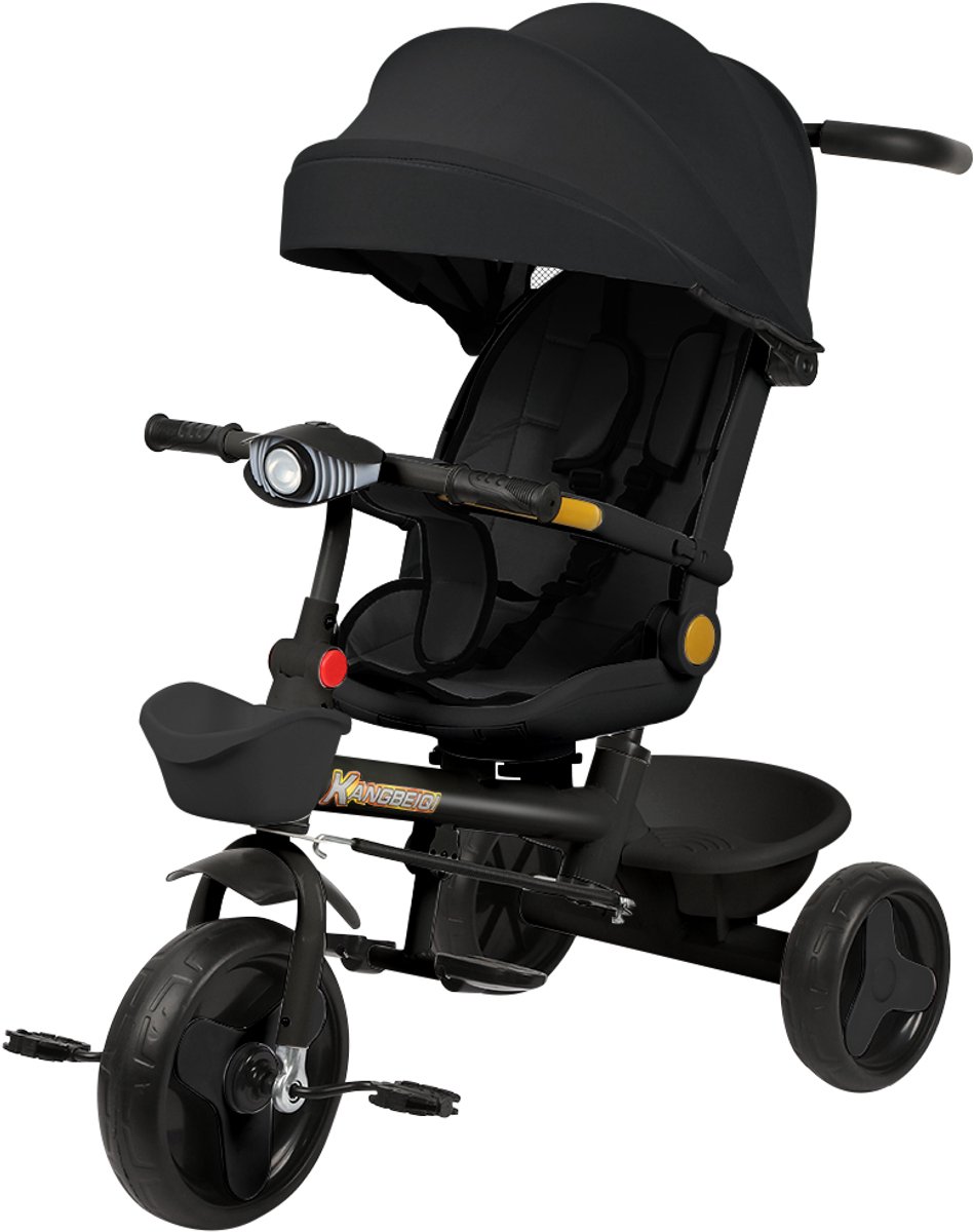 PIPIPOXER-Kinder Driewieler met duwstang voor kinderen, draaibare zitting met muziek, Zwart (7732987972638)