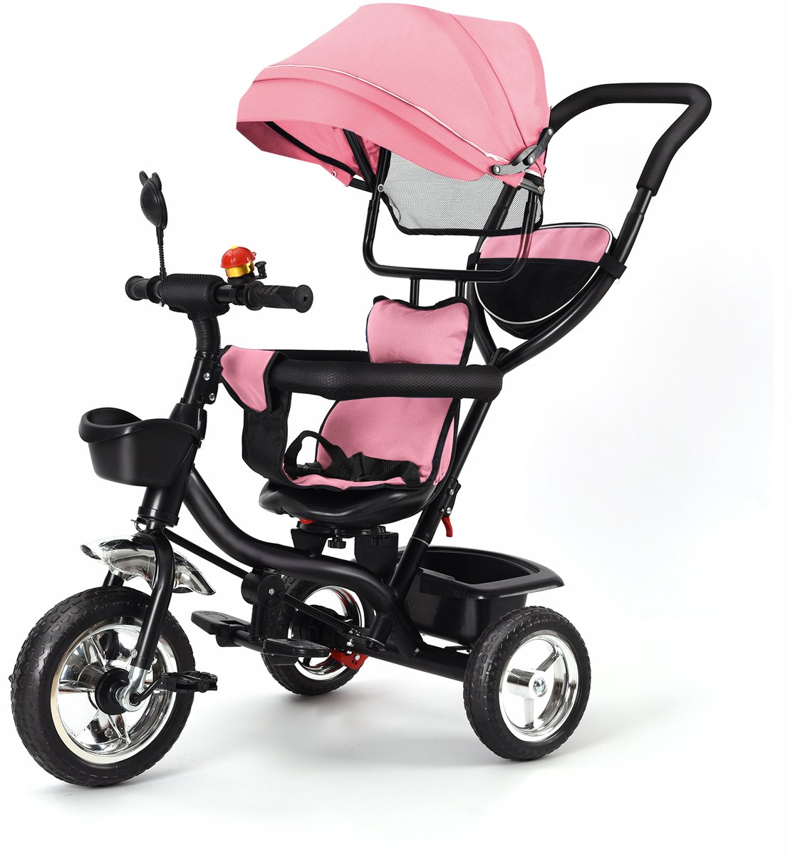 PIPIPOXER -Kinderdriewieler Driewieler met duwstang-360° draaibare zit-Met zonnescherm- Roze (7732987967177)