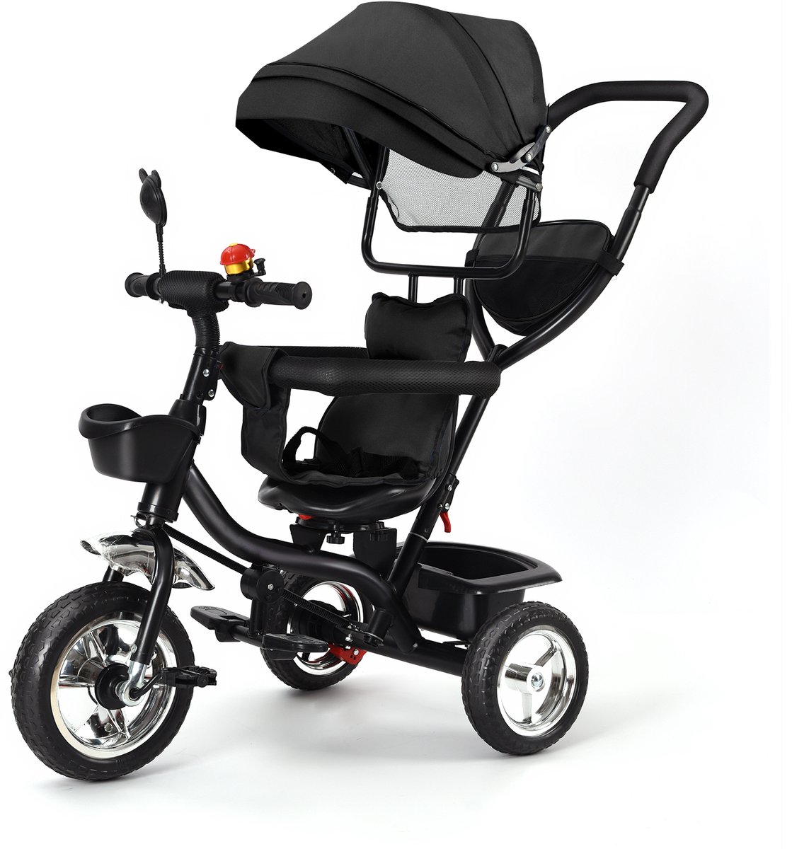 PIPIPOXER -Kinderdriewieler Driewieler met duwstang-360° draaibare zit-Met zonnescherm- Zwart (7732987965548)