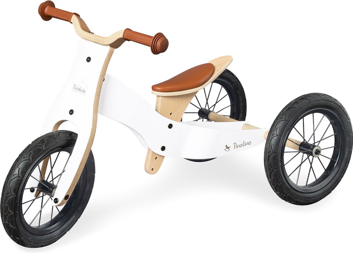Pinolino Houten Loopfiets Balance 2 in 1 'Oskar' - Wit/naturel - 2 in 1 Loopfiets en driewieler - duurzaam meegroei fiets (4035769051853)