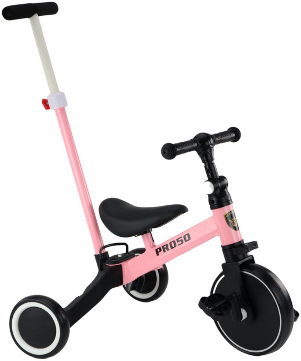 Playos® - 3 in 1 Loopfiets - met Duwstang - Roze - Verstelbaar - Driewieler - Fiets - Kinderfiets - Cadeau - Speelgoed (8721022058863)