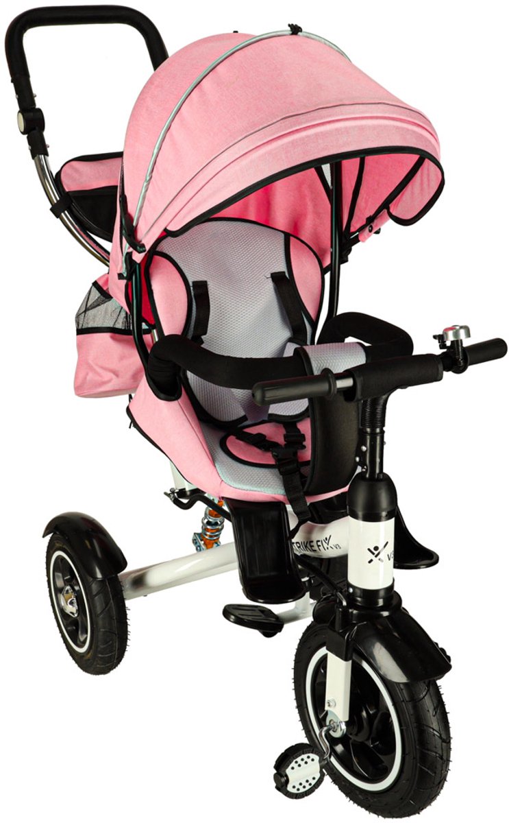 Playos® -Driewieler Duwfiets - Roze - tot 30 kg - Draaibare Stoel - met Licht en Geluid - Zonnescherm - 1 tot 6 jaar - Multifunctioneel - Kinderwagen - Tricycle - Fiets met Duwstang (8721022059112)