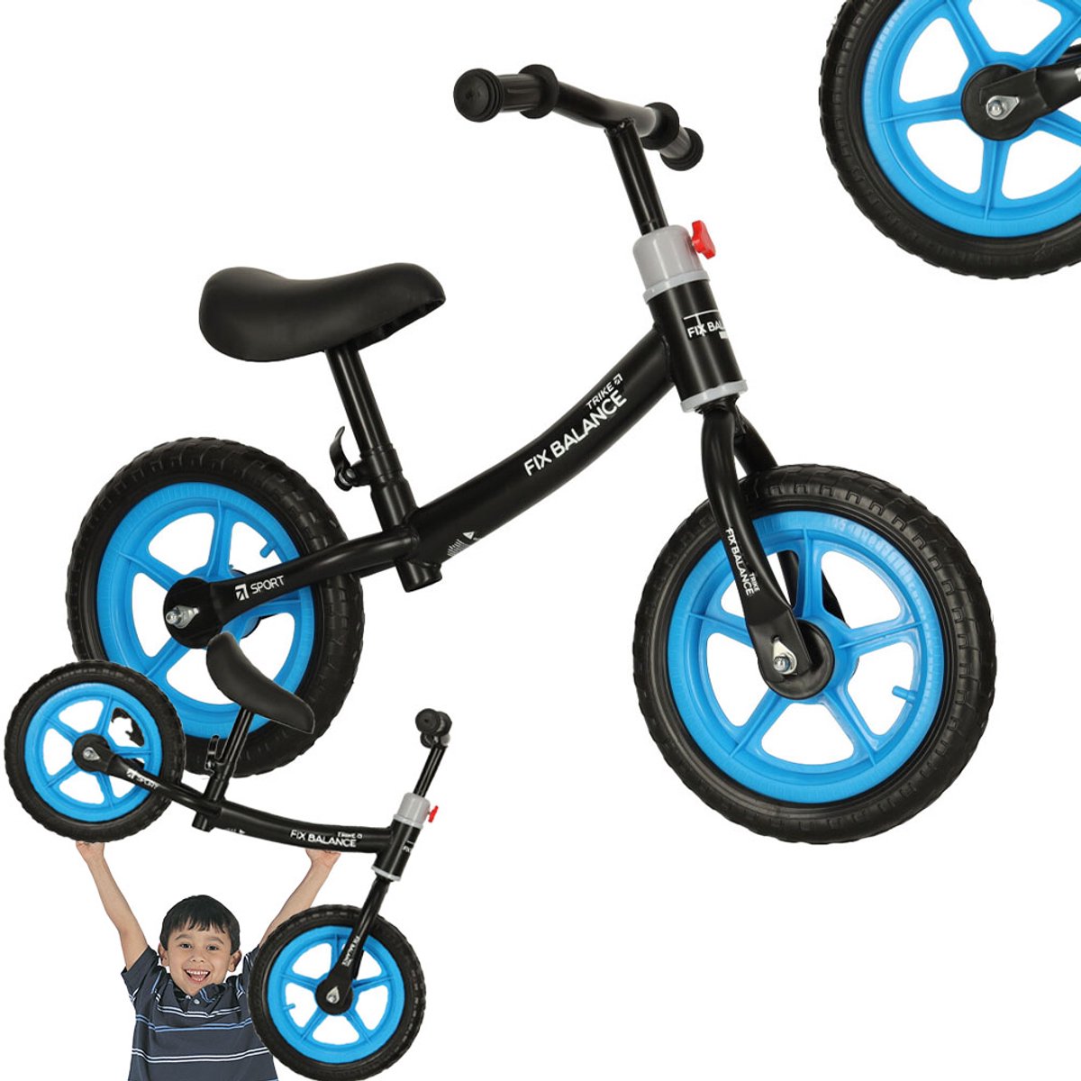 Playos® - Loopfiets - Zwart / Blauw - Verstelbaar Zadel & Stuur - van 80 tot 108 cm - tot 35 kilo - Balansfiets - Leren Fietsen (8721022058221)