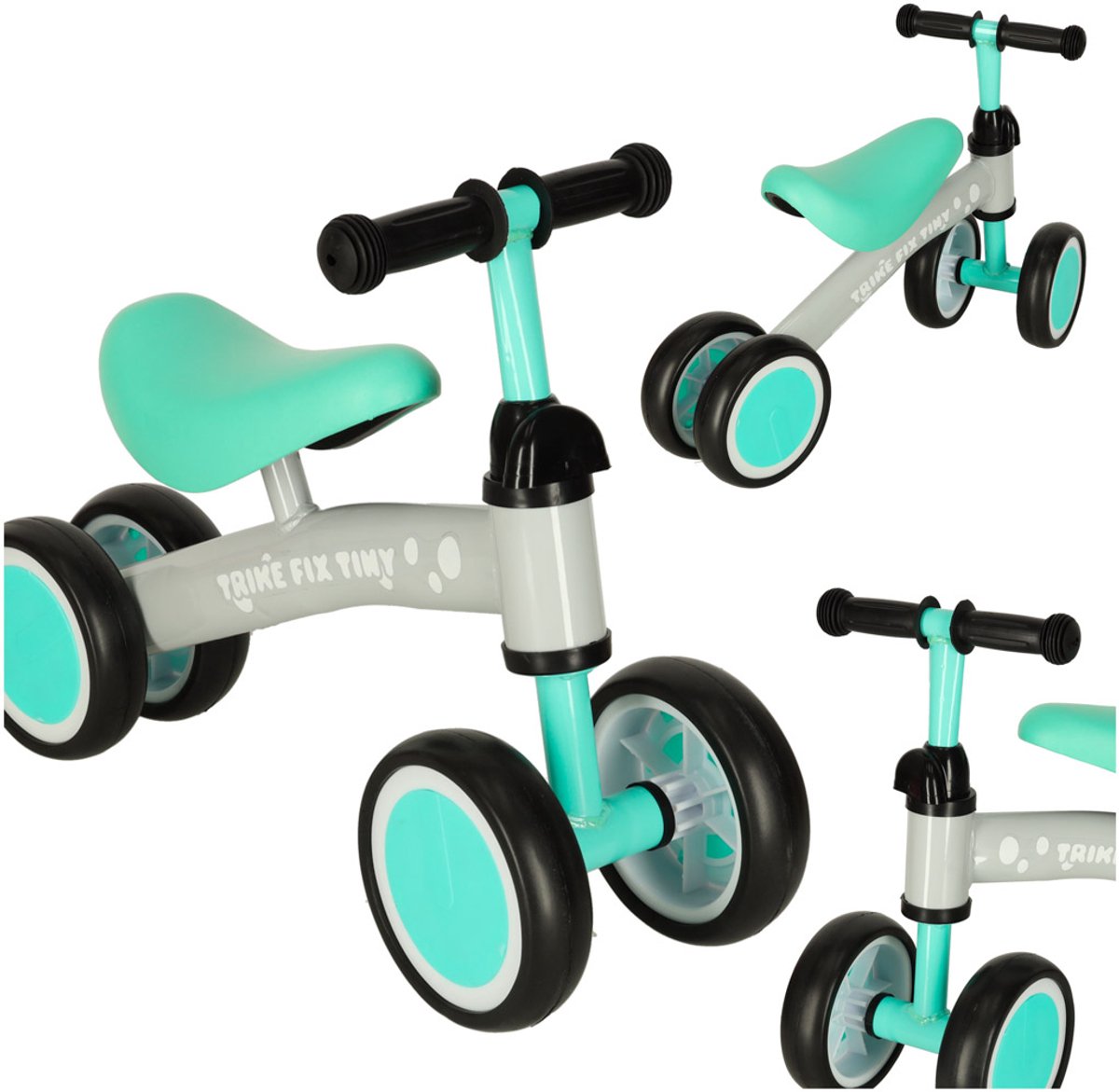 Playos® - Loopfiets met 4 wielen - Turquoise / Grijs - vanaf 1 jaar - tot 30 kilo - Balansfiets - Driewieler (8721022058207)