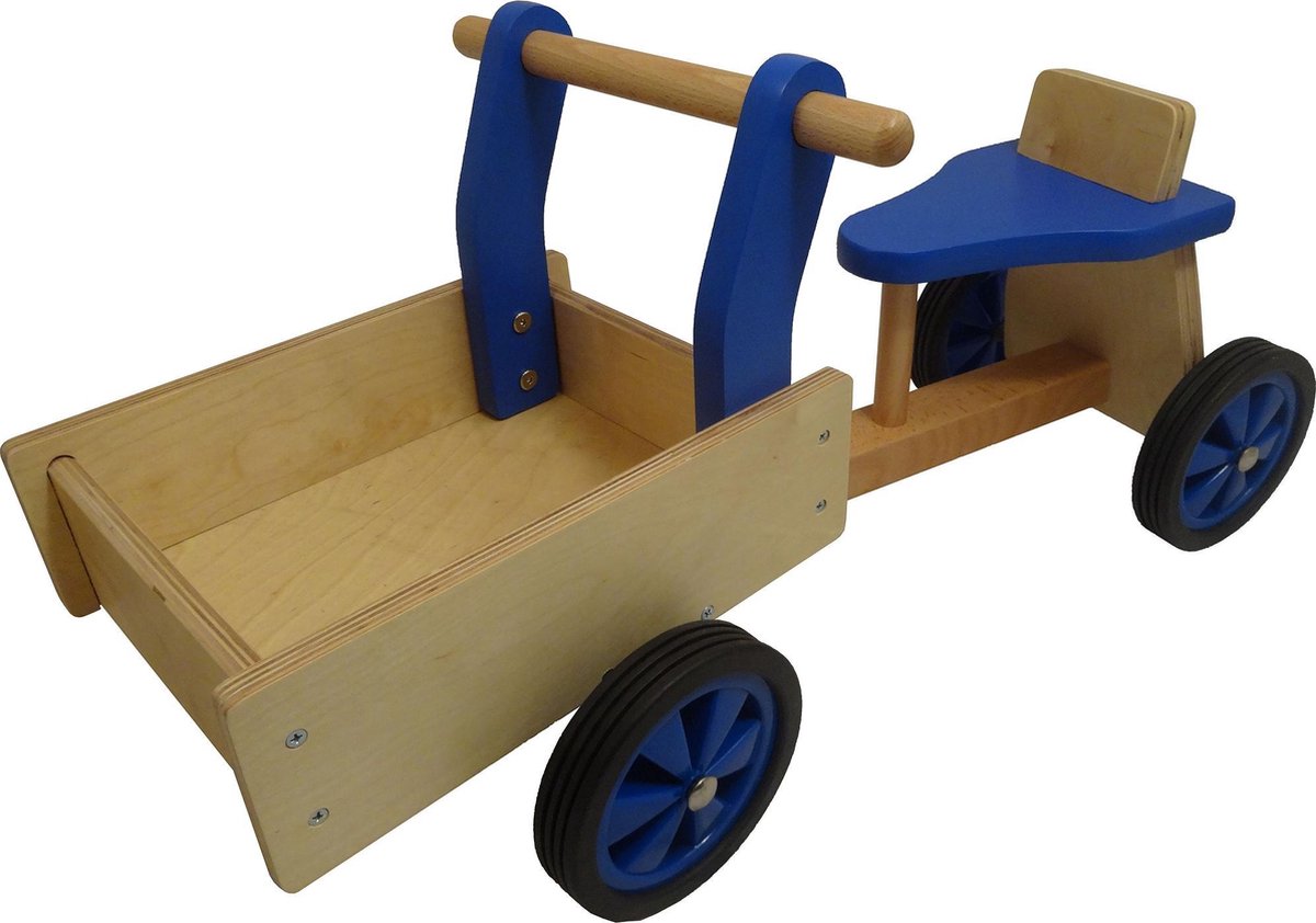 Playwood - Houten bakfiets blauw met 4 wielen (8719348001892)