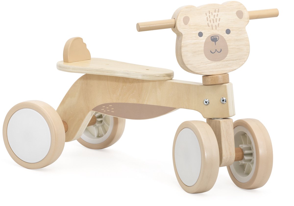 PolarB Houten Loopfiets Bruine Beer - Houten Driewieler voor Baby's (12+ mnd) - Stevige Fiets met Veiligheidssturing (6971608443268)