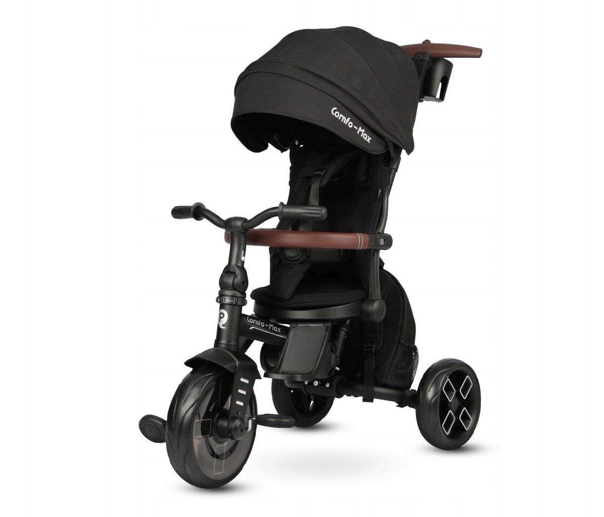 Qplay Comfo Max Driewieler Kinderen - Zwart, Met Kap & Duwstang (5061047482117)