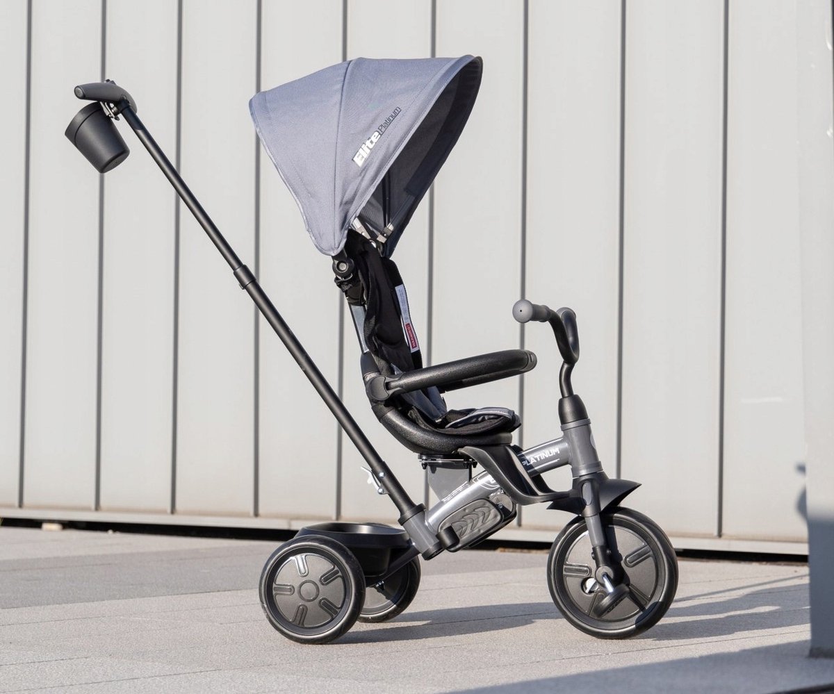 Qplay Elite Platinum Driewieler met Duwstang - Grijs (5907385932214)