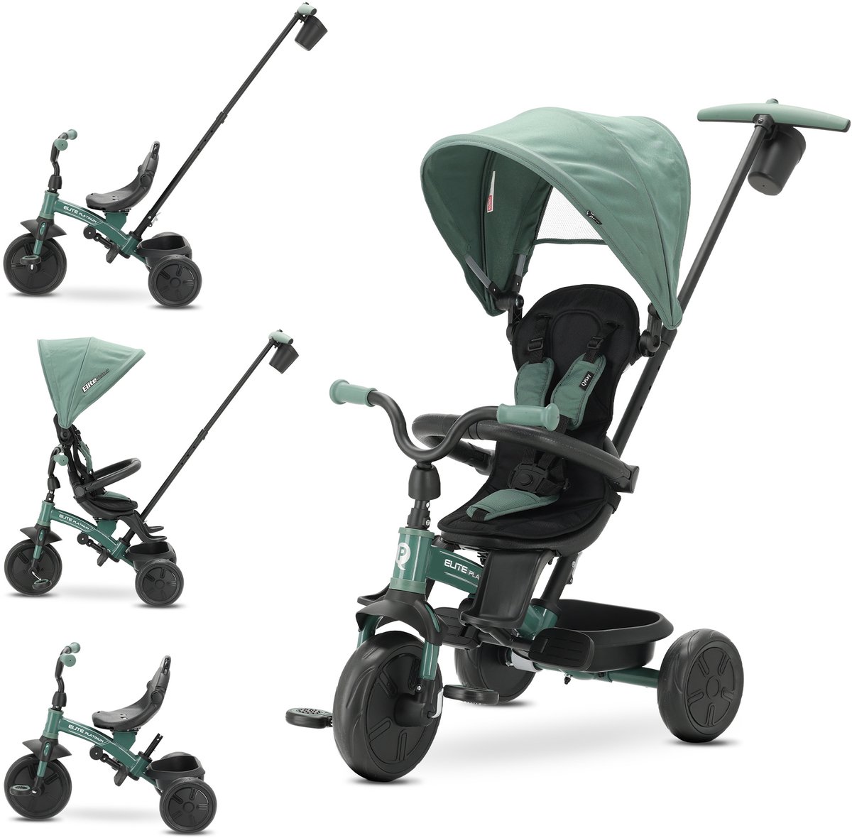 Qplay Elite Platinum Green - 6 in 1 - Driewieler met Duwstang (5061047481707)