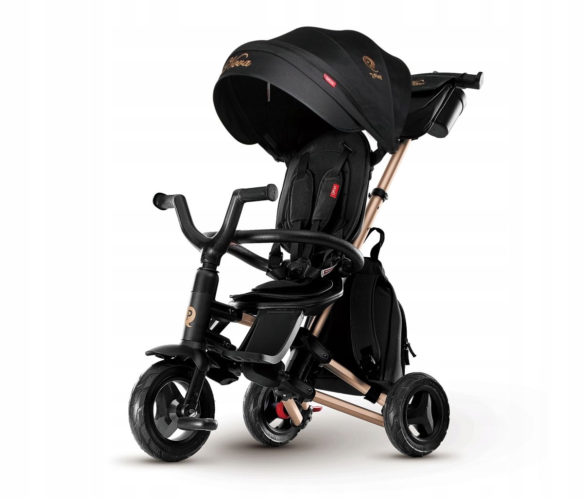 Qplay Nova+ Rubber Driewieler - Goud, 360° draaibare zitting (5905753794648)