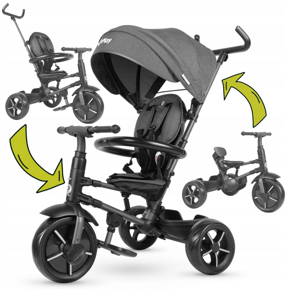 Qplay Rito Star Driewieler 3-in-1 Grijs - Loopfiets & Kinderwagen (5061047480236)