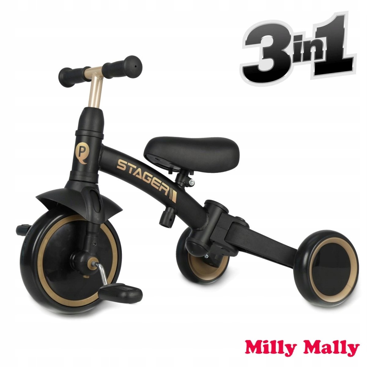 Qplay Stager 3-in-1 Loopfiets/Driewieler - Zwart (5907385932153)