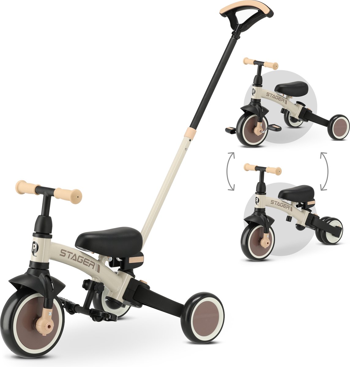 Qplay Stager driewieler 3-in-1 - opvouwbaar - Bruin (5061047481745)