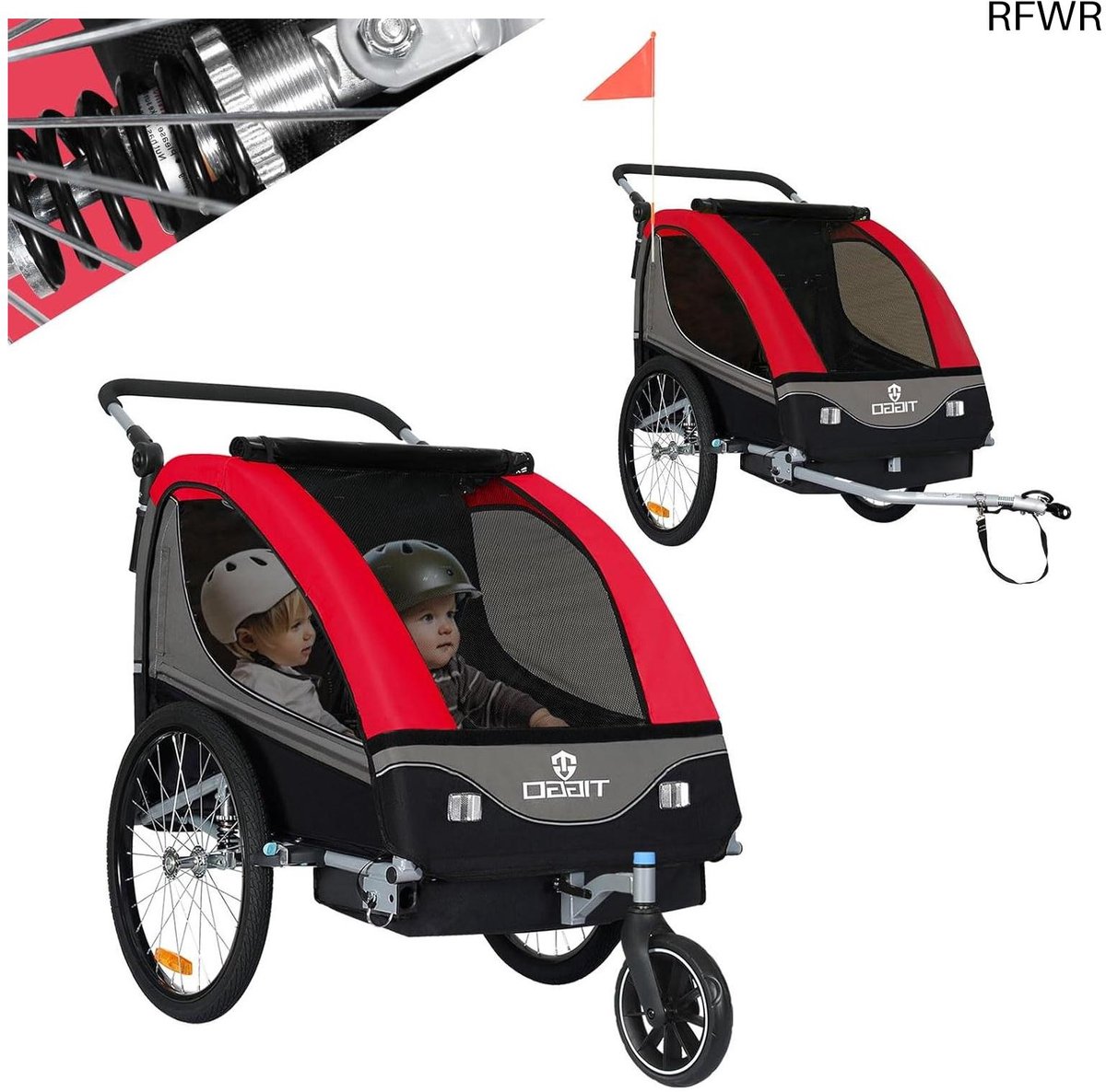 RFWR® 2-in-1 Kinderaanhanger en Jogger met Draaibaar Voorwiel en Vering, Rood (8721316045319)