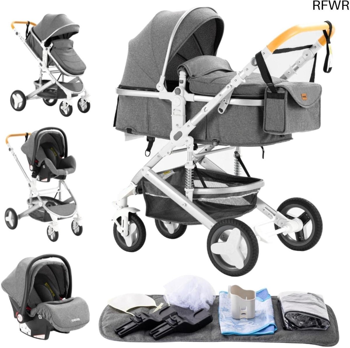 RFWR® 3-in-1 Combinatie Kinderwagen voor Kinderen, Vouwbare Driewieler met Hoge Landscape Functie (8721316319977)