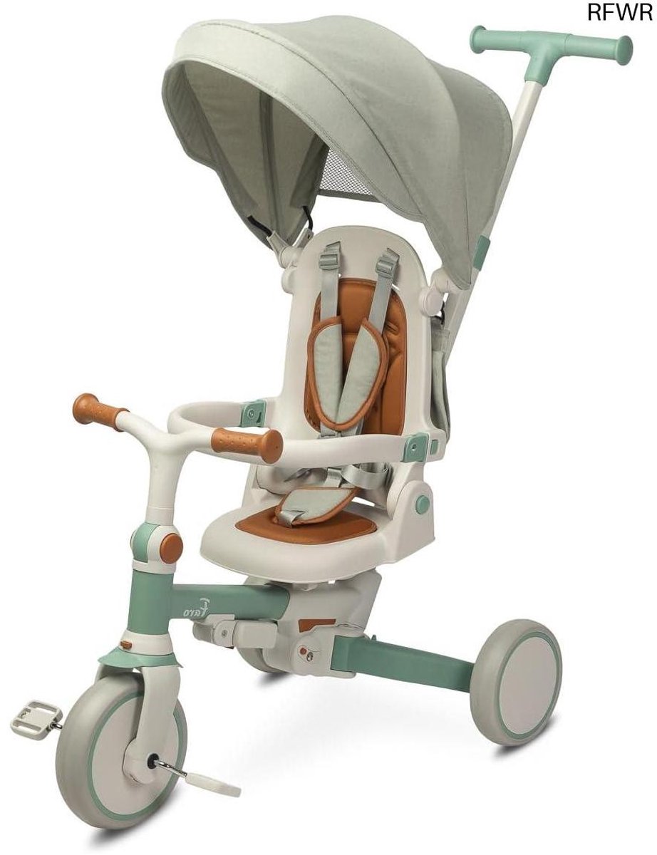 RFWR® 3-in-1 Driewieler met Duwstang, Loopfiets en Kinderfiets voor Kinderen vanaf 18 Maanden - Verstelbaar en Draaibaar Zitje - Groen (8721316117559)