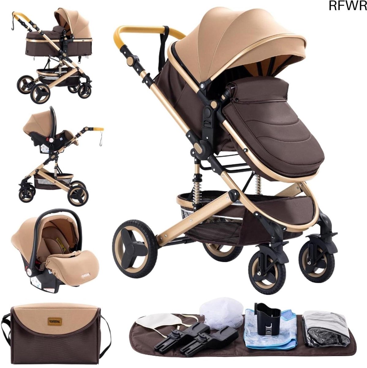RFWR® 3-in-1 Kinderwagen en Driewieler voor Baby's - Opvouwbare Combi Kinderwagen voor 0-36 Maanden (8721316047276)