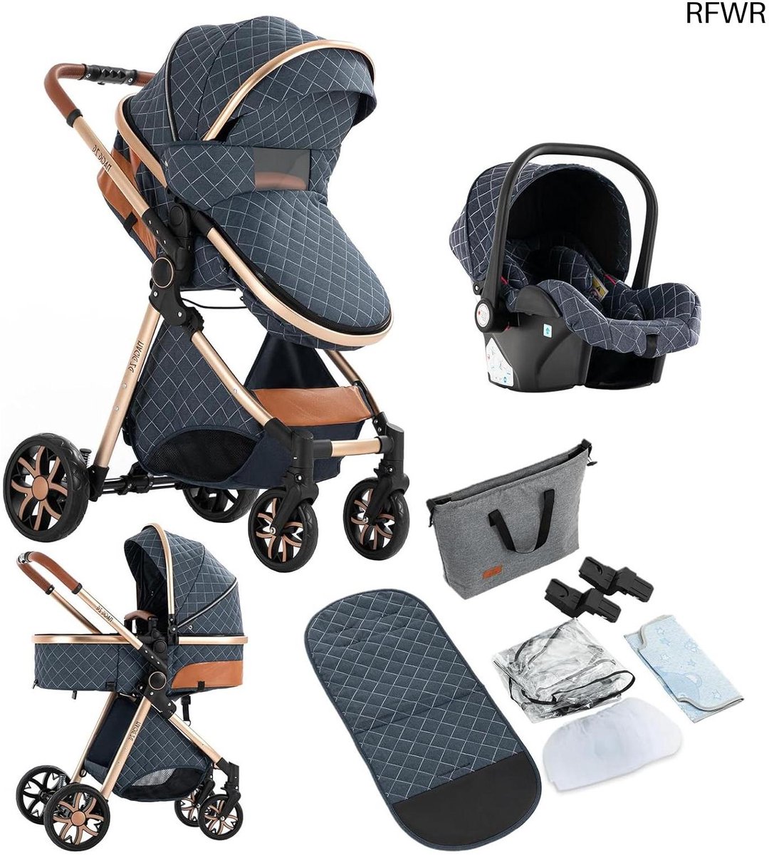 RFWR® 3-in-1 Kinderwagen met Aluminium Frame - Veelzijdige Trio Kinderwagen voor Pasgeborenen (8721316047696)