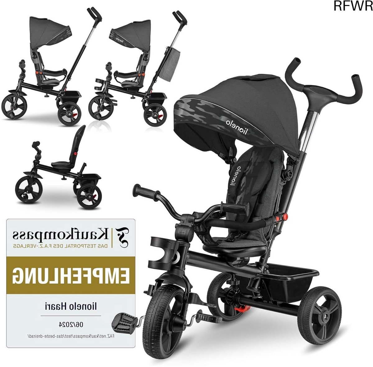 RFWR® 4-in-1 Driewieler voor Kinderen - Draaibare Zitting, Verstelbaar Ouderhandvat, Uitklapbaar Zonnedak, Inclusief Drankhouder en Mand (8721316117276)