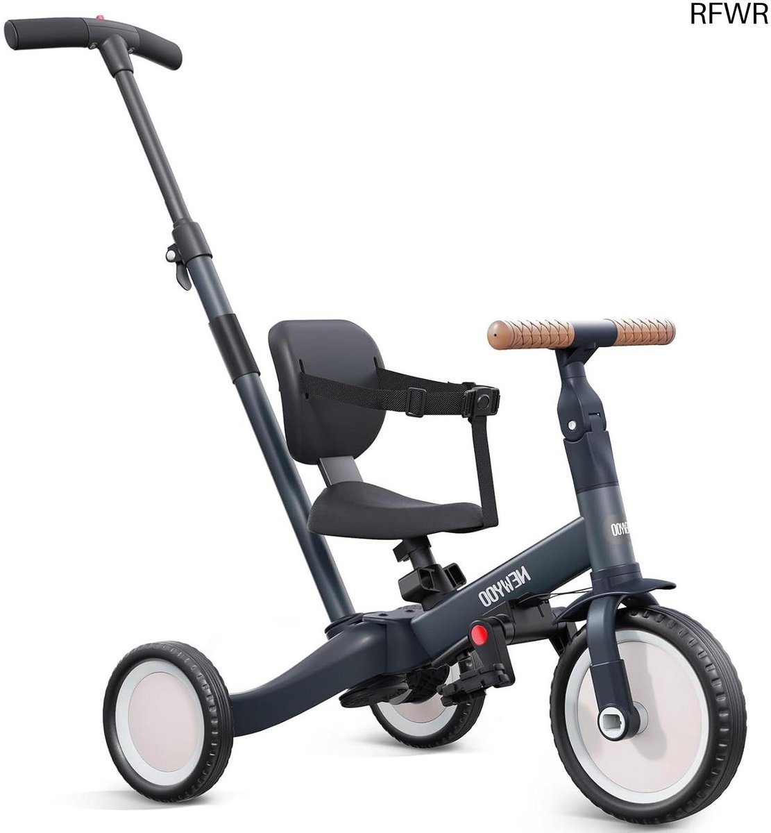 RFWR® 5-in-1 Driewieler en Loopfiets voor Kinderen van 1-3 Jaar - Verstelbare Duwstang en Pedalen - Donkergrijs (8721316117122)