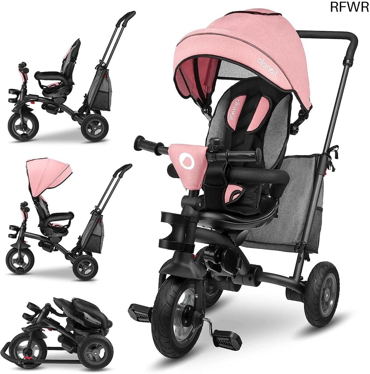 RFWR® Inklapbare 2-in-1 Driewieler en Buggy voor Kinderen, Draaibare Zitting, Verstelbare Handgreep, Inclusief Tas en Bekerhouder (8721316117160)