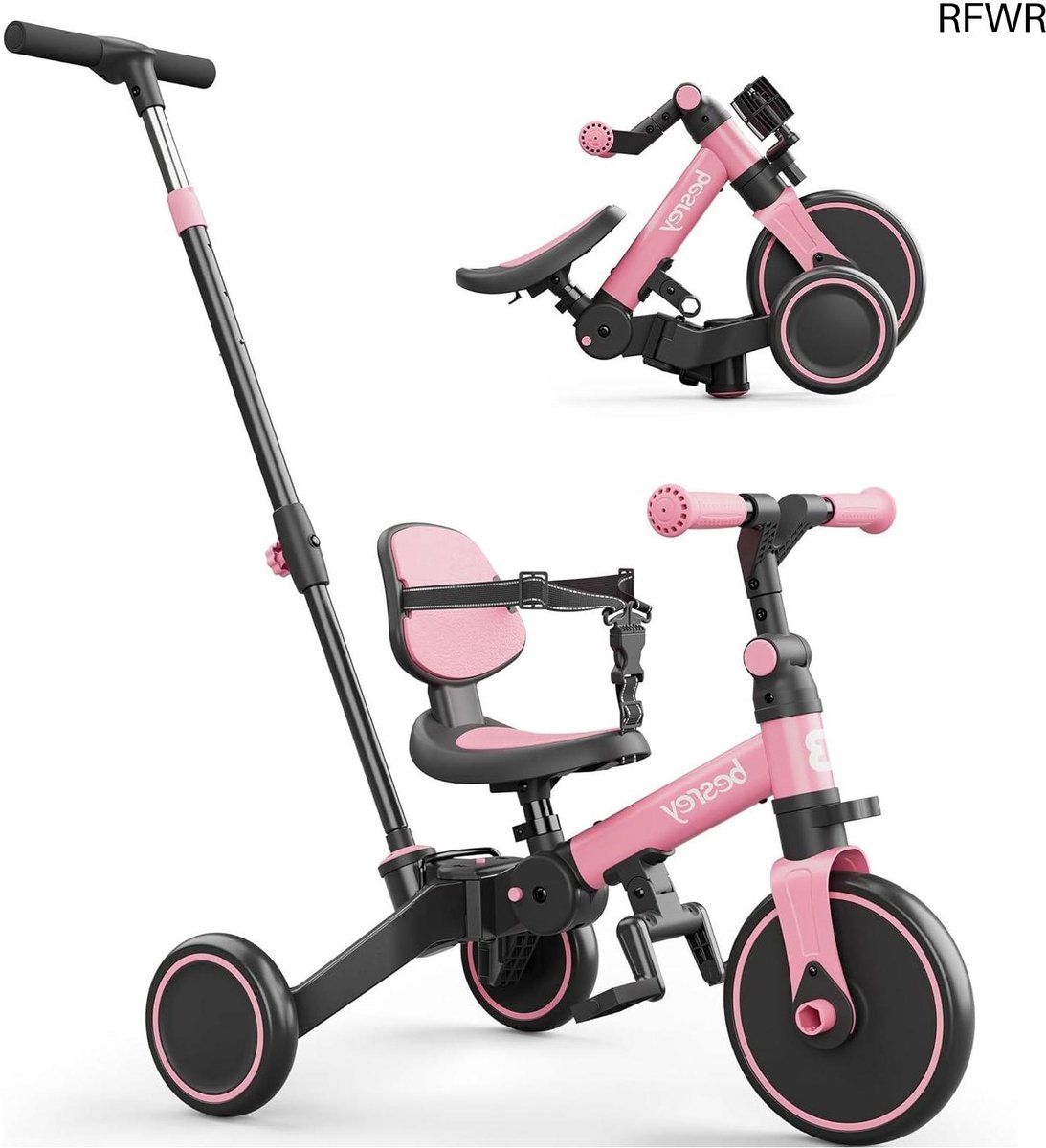 RFWR® Kinderfiets met oudergestuurde duwstang voor 1-3 jaar, opvouwbare driewieler met afneembare pedalen (8721316117153)