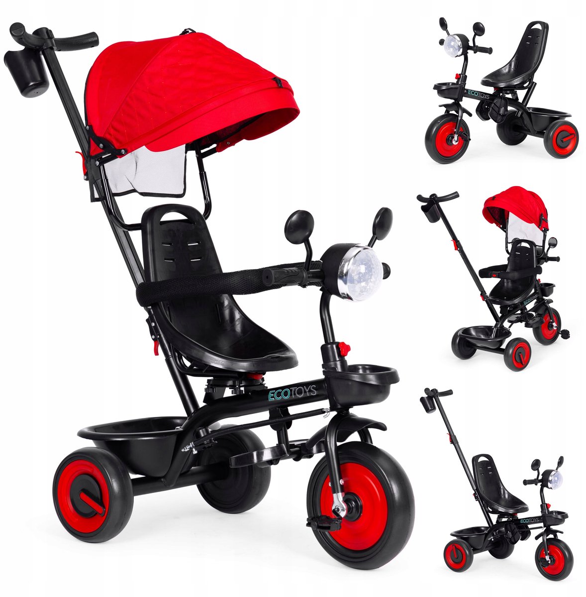 Rode Driewieler 3-in-1 met Draaibaar Zitting en Zonnekap (5905817005963)