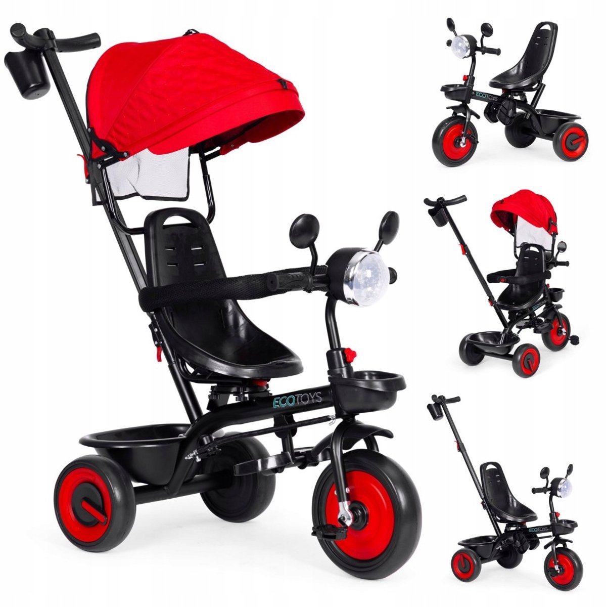 Rood 3-in-1 Kinderloopfiets met Draaibaar Zitting & Zonnekap (5905817005970)