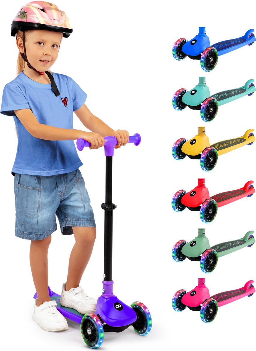 SereneLife Kinderstep - 3-Wiel Step - Opvouwbare Step met Verstelbare Hoogte - LED Verlichting - Verstelbaar Stuur - Antislip Voetplaat - Step voor Jongens en Meisjes (0842893170787)