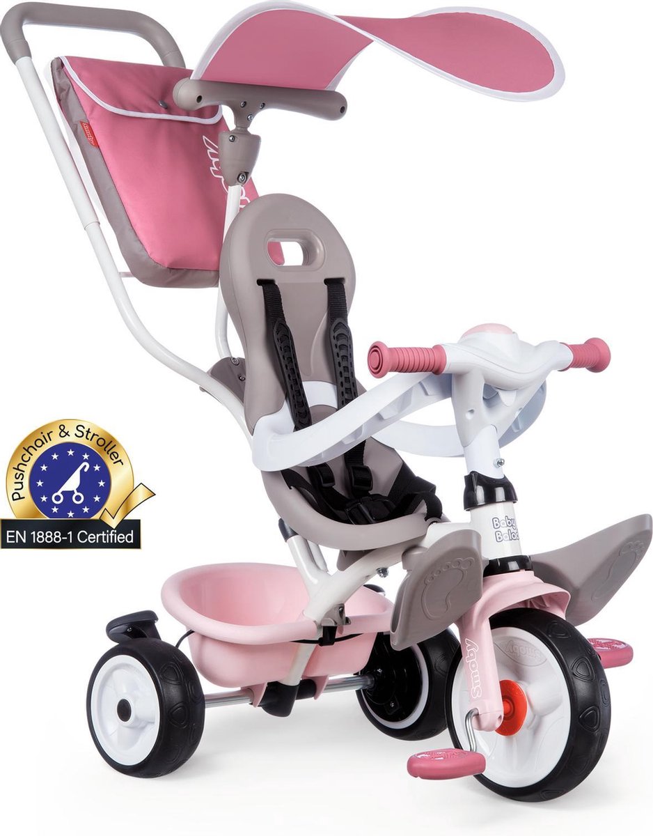 Smoby - Baby Balade Plus Roze - Driewieler met duwstang (3032167414014)