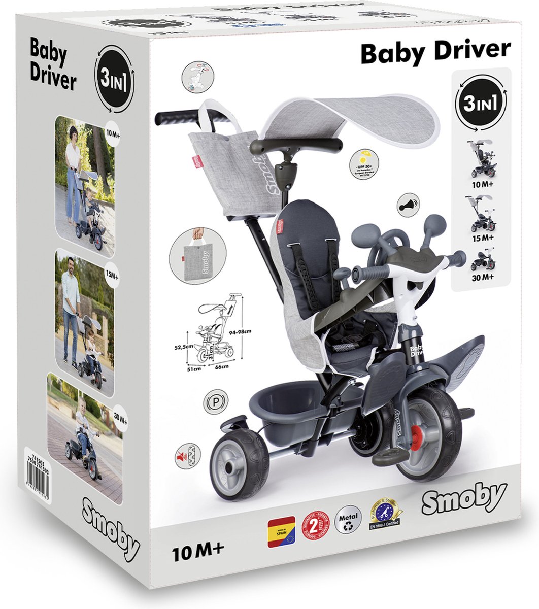 Smoby - Baby Driver - Driewieler - 3 in 1 evoluerende driewieler - Vanaf 10m. (3032167415035)