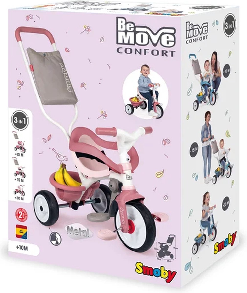 Smoby Be Move Comfort Roze - Driewieler met duwstang (3032167404152)
