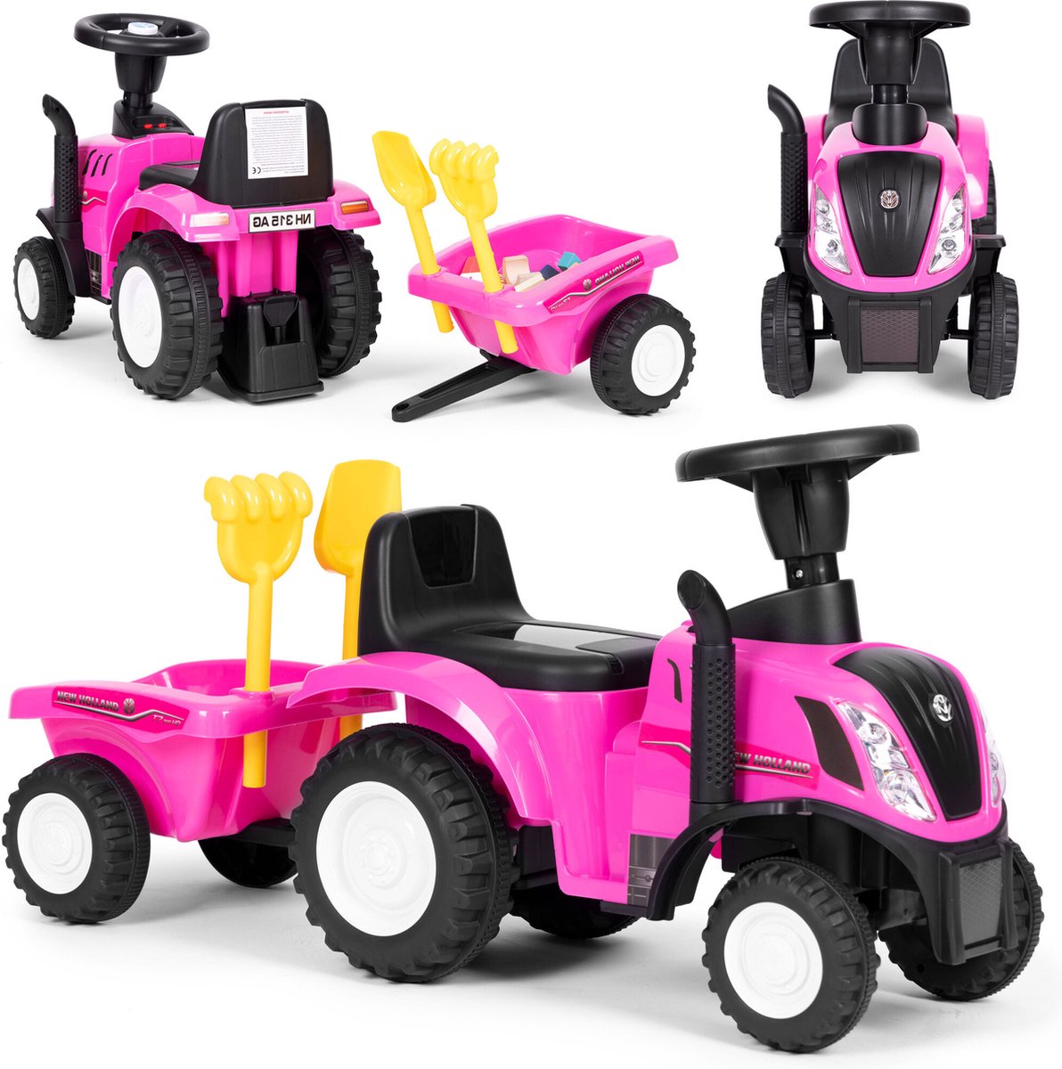 Speelgoed tractor - met aanhangwagen - interactief stuur - roze (5905817003112)