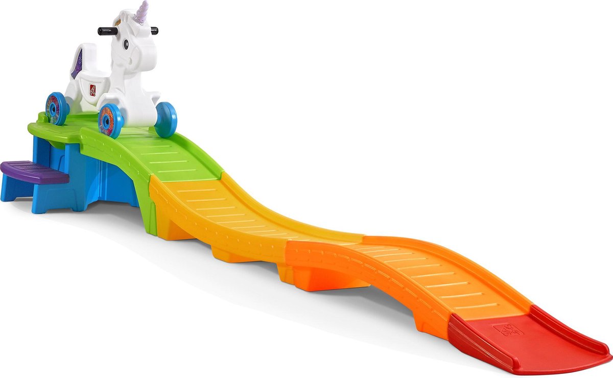 Step2 Up & Down Roller Coaster Unicorn Speelgoed Achtbaan - Kinderachtbaan met eenhoorn loopauto - 2,74m achtbaan voor kinderen met speelgoed auto (0733538493791)