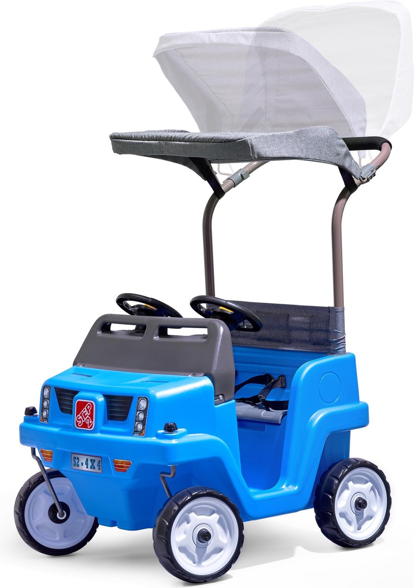 Step2 looppauto Side-By-Side Push Around SUV in Blauw - Duwauto voor 2 kinderen - Luifel voor schaduw - Loopauto met duwstang & luifel - Voor kinderen vanaf 2 jaar (0733538483396)