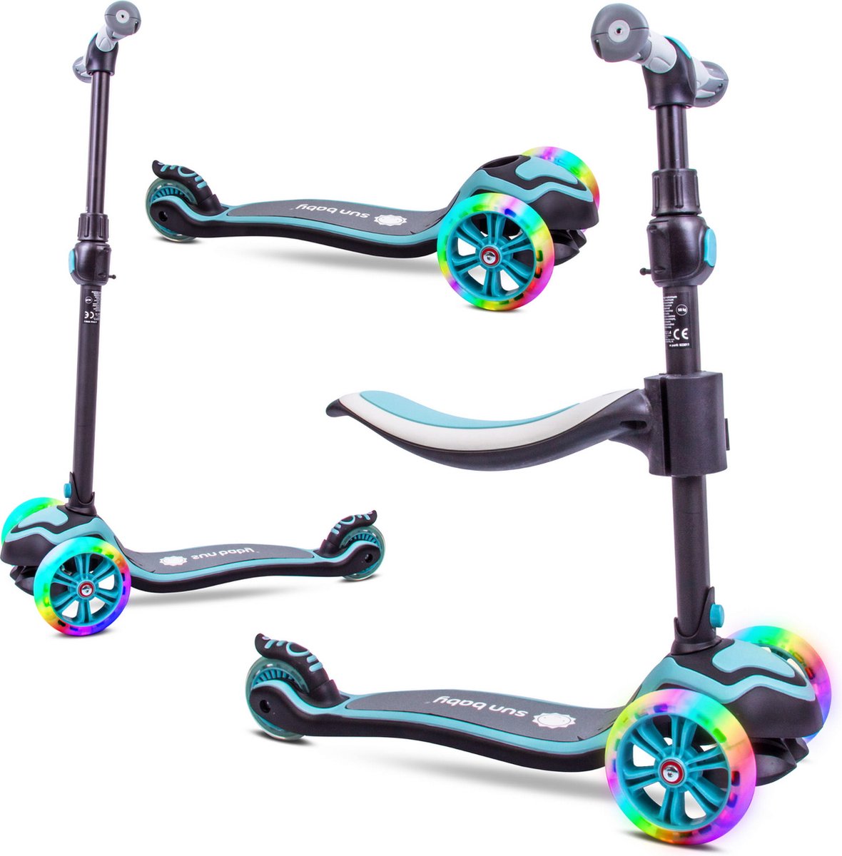 Sun Baby Scooter voor kinderen met Lichtgevende Wielen van 3 jaar, Kinderstep, Driewieler, Verstelbare Hoogtes, Children's Scooter (Blauw) (5907798857111)