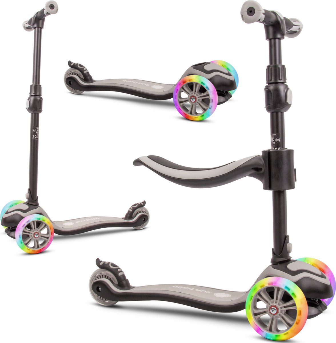 Sun Baby Scooter voor kinderen met Lichtgevende Wielen van 3 jaar, Kinderstep, Driewieler, Verstelbare Hoogtes, Children's Scooter (Grijs) (5905525350935)