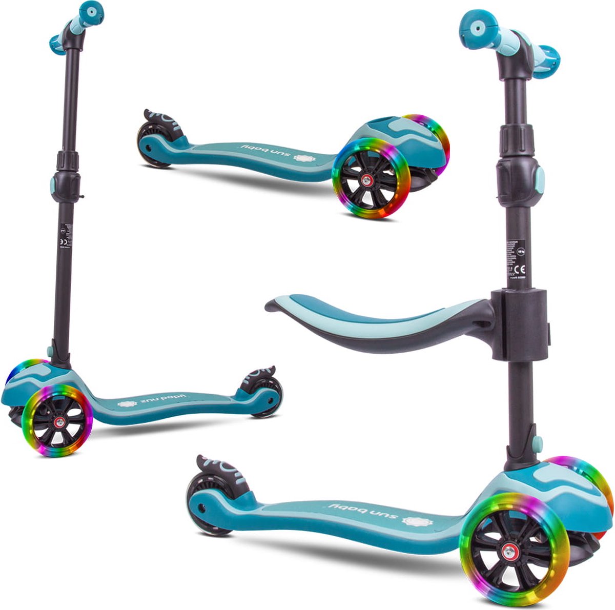 Sun Baby Scooter voor kinderen met Lichtgevende Wielen van 3 jaar, Kinderstep, Driewieler, Verstelbare Hoogtes, Children's Scooter (Turkoois) (5907478643379)