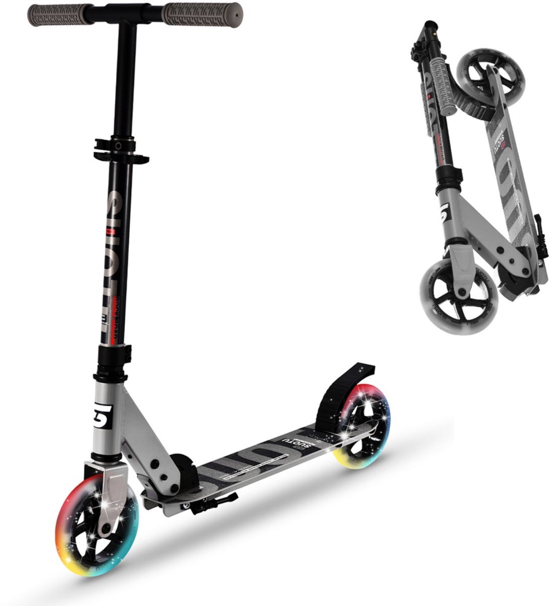 Suotu Kinderstep - 145mm Lichtgevende Wielen - Step 3-9 Jaar - Jongens/Meisjes - tot 50 kg - Aluminium - Grijs/Zwart (8721049705085)