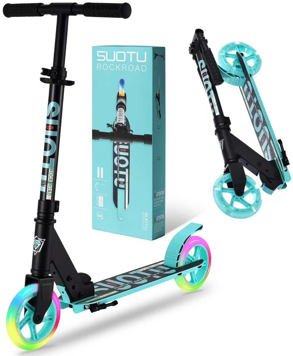 Suotu Kinderstep - 145mm Lichtgevende Wielen - Step - Speelgoed Jongens/Meisjes - Max stuurhoogte: 85 cm - Aluminium - Blauw/Zwart (8721049706174)