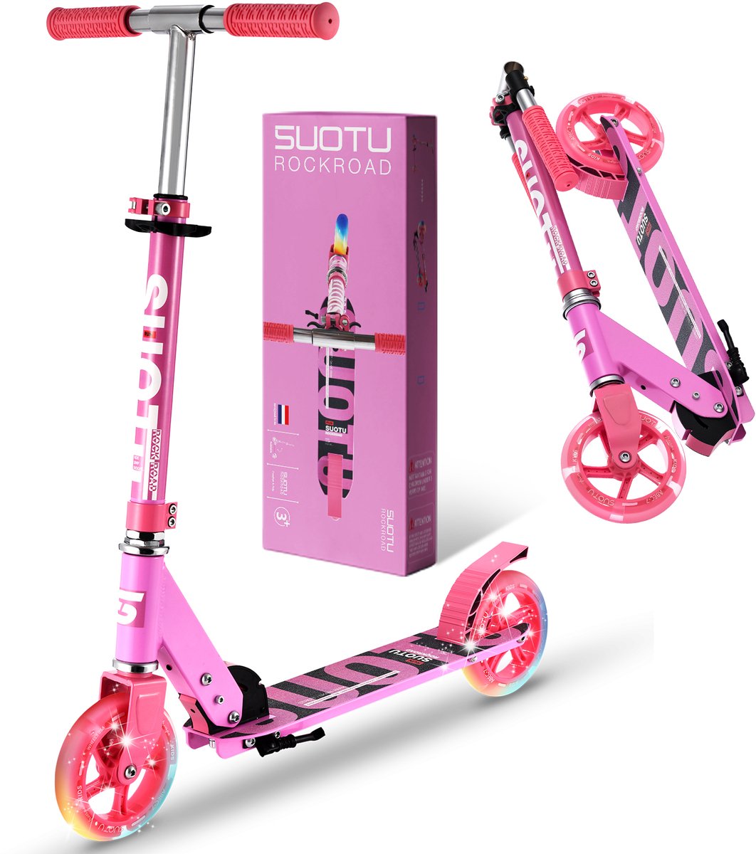 Suotu Kinderstep - 145mm Lichtgevende Wielen - Step - Speelgoed Jongens/Meisjes - Max stuurhoogte: 85 cm - Aluminium - Rode roos (8720663308023)