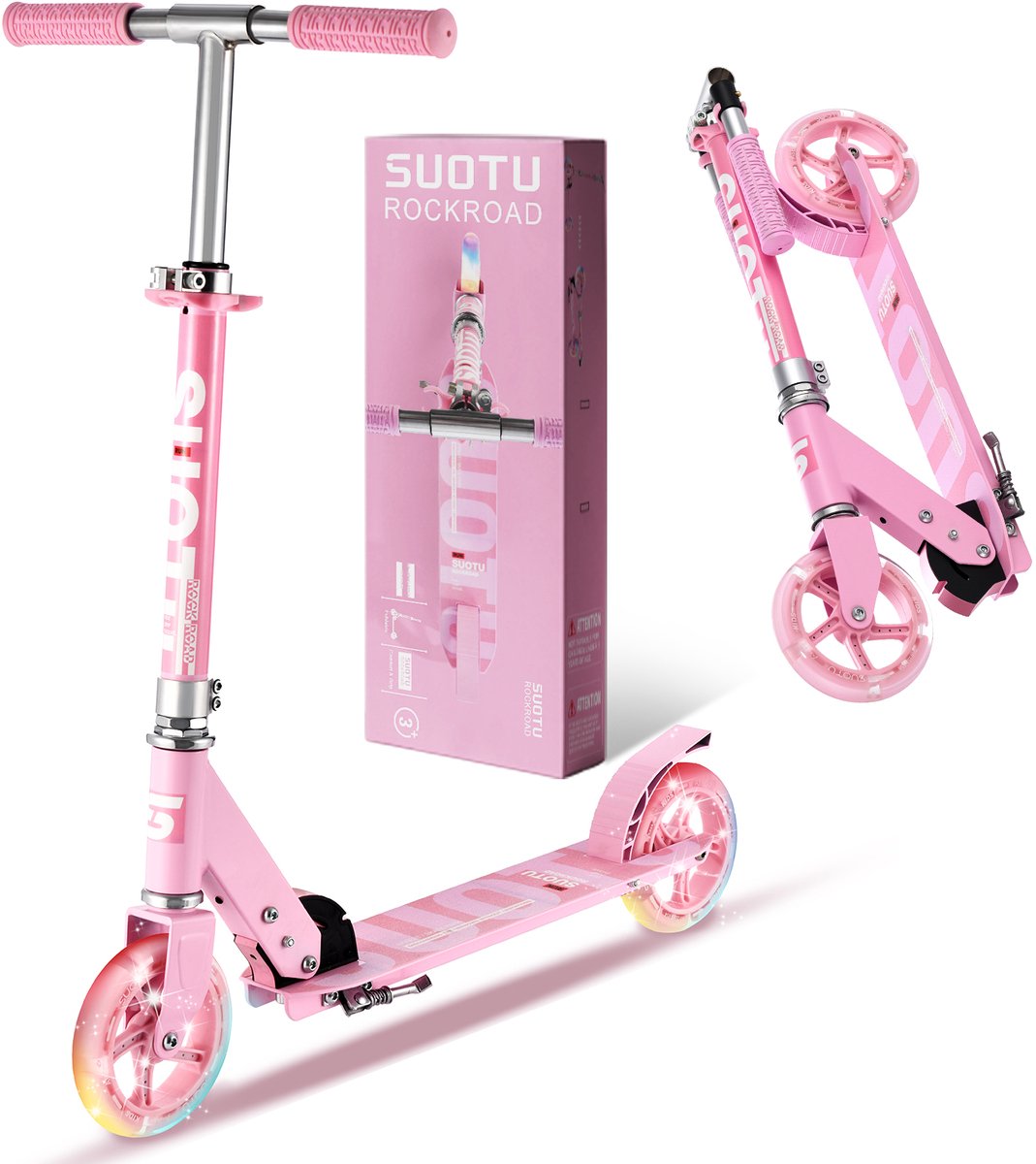 Suotu Kinderstep - 145mm Lichtgevende Wielen - Step - Speelgoed Jongens/Meisjes - Max stuurhoogte: 85 cm - Aluminium - Roze (8721049705092)