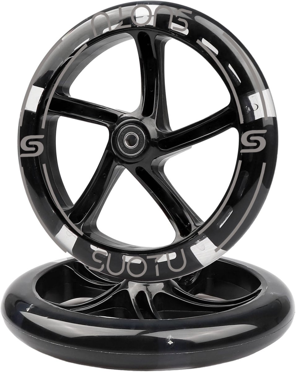 Suotu Kinderstep Wielen Set - 2 Stuks - 145mm Lichtgevende Wielen - Zwart (8721049720637)
