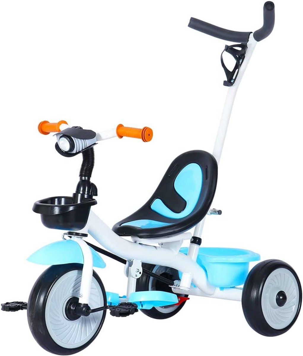 Uitbreidbare Driewieler voor Kinderen - Leerfiets Met Duwstang - Voor Meisjes en Jongens vanaf 1 Jaar - Babydriewieler Wit-Blauw (9101049020941)