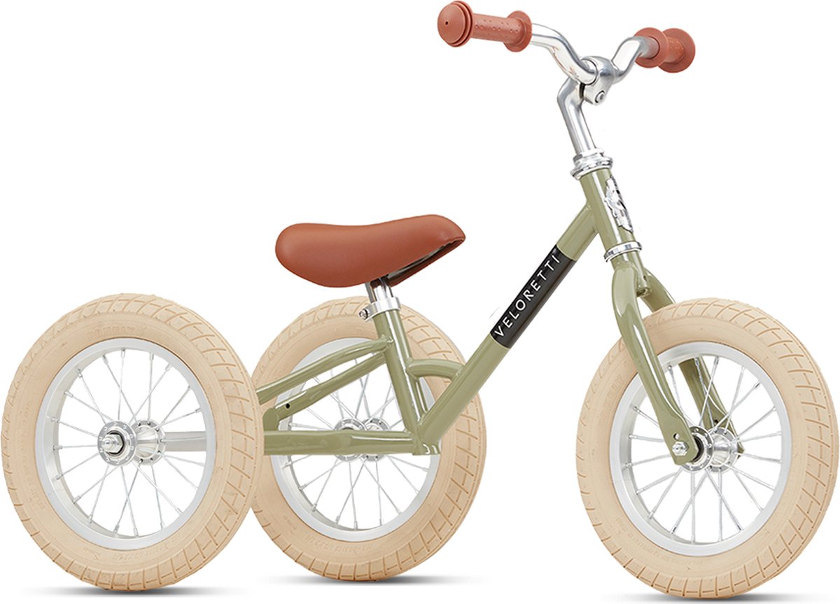 Veloretti Driewieler 2 in 1 Loopfiets met zijwieltjes - 1.5 t/m 4 jaar - 12 inch - Groen (6011645910962)
